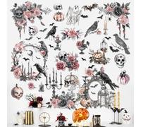 Kreatwow Halloween Gothic Party Decorations 2pcs Halloween Gothic Wall Stickers Gothic Wall Decal Halloween Wall Decal Gothic Home Decor Halloween Raven Flower Candle Skull Stickers for Home Party