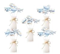 Kreatwow Lot de 24 bâtons de centre de table en avion vintage - Décorations de fête d'anniversaire en avion, atterrissage, fête prénatale, avion, décoration de table pour petit pilote, anniversaire