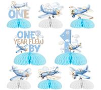 Kreatwow Lot de 8 décorations de fête vintage en forme d'avion pour 1er anniversaire en nid d'abeille - Décoration de table - Comment le temps passe - Aviateur - Décoration de fête d'aventure
