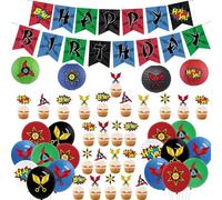 Kreatwow Ninja fête d'anniversaire décoration joyeux anniversaire Ninja bannière ballon Ninja Cupcake tops enfants fête d'anniversaire Ninja Party Ninja Warrior Master theme 1, 2, 3 ème anniversaire