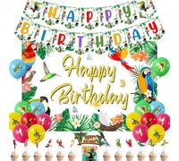 Kreatwow oiseaux tropicaux décorations de fête d’anniversaire oiseaux tropicaux fond d’anniversaire perroquet hawaïen joyeux anniversaire bannière oiseaux ballons déco