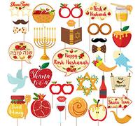 Kreatwow Rosh Hashanah Photo Booth Décorations du Nouvel an Juif Shana Tova Miel Grenade Poissons Bâtons de Centres de Table Fournitures de fête juives 32 Pcs