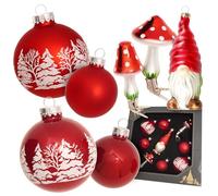 Krebs Glas Lauscha Assortiment de décorations de sapin de Noël scandinavie rouges 10 cm - 9 pièces - Soufflées à la bouche et décorées à la main - Boules de Noël et pendentifs festives