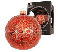 Krebs Glas Lauscha Boule de Noël « Art nouveau rouge » 10 cm - Soufflée à la bouche et décorée à la main - Élégante décoration de sapin de Noël en verre - Fabriquée à la main - Point central élégant