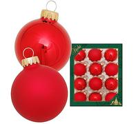 Krebs Glas Lauscha - Décoration de Noël / boules de Noël - Boîte de 12 boules rouges brillantes en verre d'une taille de 5 cm