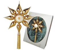 Krebs Glas Lauscha - Décoration de Noël/décoration de sapin de Noël en verre - Étoile de pointe de sapin de Noël réfléchissante - Couleur : or - Dimensions : environ 30 cm - Fabriqué en Allemagne