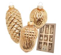 Krebs Glas Lauscha - Décoration de Noël/décorations de Noël en verre - Assortiment antique de pommes de pin / glands / noix - Quantité : 9 pièces - Couleur : or - Dimensions : environ 6-10 cm