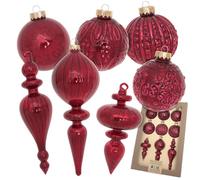 Krebs Glas Lauscha - Décoration de Noël/décorations de Noël en verre - Assortiment antique Mercury (boule, boule avec structure, formes) - Quantité : 9 pièces - Couleur : rouge - Dimensions : environ