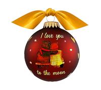 Krebs Glas Lauscha - Décoration de Noël/décorations de Noël en verre - Motif : Je t'aime jusqu'à la lune et retour - en satin marron avec nœud - Taille : 8 cm