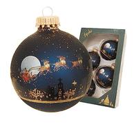 Krebs Glas Lauscha - Décoration de Noël/décorations de sapin de Noël en verre - Boules de Noël - Motif : minuit avant Noël avec décor doré - 4 pièces - Dimensions : 4 x 7 cm