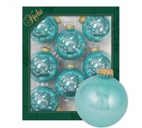 Krebs Glas Lauscha - Décoration de Noël/décorations de sapin de Noël en verre - Boules unies nénuphar - Quantité : 8 pièces - Couleur : aigue-marine - Dimensions : environ 7 cm