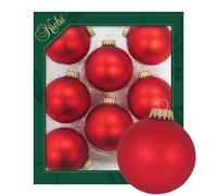 Krebs Glas Lauscha - Décoration de Noël/décorations de sapin de Noël en verre - Boules unies - Quantité : 8 pièces - Couleur : rouge feu satiné - Dimensions : environ 7 cm
