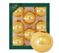Krebs Glas Lauscha - Décoration de Noël/décorations de sapin de Noël en verre - Boules unies topaze dorée - Quantité : 8 pièces - Couleur : or brillant - Dimensions : environ 7 cm