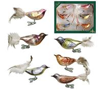 Krebs Glas Lauscha - Décoration de Noël/décorations de sapin de Noël en verre - Ensemble d'oiseaux d'hiver - Oiseaux sur clip en verre - Contenu : 6 pièces - Dimensions : environ 11 cm
