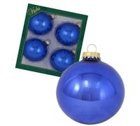 Krebs Glas Lauscha - Décoration de sapin de Noël/boules de Noël - Boîte de 4 boules bleu roi en verre d'une taille de 8 cm