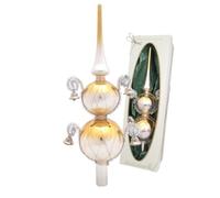 Krebs Glas Lauscha - Décoration de sapin de Noël/pointe de sapin de Noël en verre - Double pointe entourée de 4 cloches - Couleur : or/argent - Dimensions : environ 29 cm - Fabriqué en Allemagne