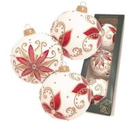 Krebs Glas Lauscha Lot de 3 boules de Noël élégantes en forme d'étoile de Noël - Blanc - 8 cm - Soufflées à la bouche et décorées à la main - Ornements en verre élégants avec strass et paillettes