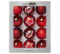 KREBS & SOHN Heitmann Deco Lot de 12 Boules de Noël en Verre à Suspendre, Boules de Noël 8 cm, étoiles Rouges