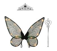 Kreeqe Ailes de fée magiques lumineuses - Accessoire de costume pour adulte - Pour Halloween, Noël, fêtes de vacances - Noir - Lampe chaude - [C, M)