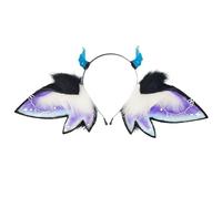 Kreeqe Bandeau en peluche fait à la main avec oreilles de diable et oreilles de diable - Accessoire de costume - Créature fantaisie - Fête d'Halloween - Unisexe (noir violet, M)