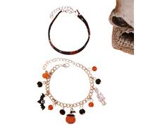 Kreeqe Bracelet d'amitié effrayant style coréen pour Halloween avec breloque citrouille, chauve-souris, fantôme, araignée pour fête d'adulte, Medium, Cristal, Pas de gemme