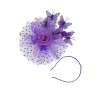 Kreeqe Coiffe vintage romantique avec plumes et papillons - Accessoire pour cheveux - Violet - Taille M