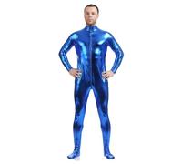 Kreeqe Combinaison métallique unisexe sans capuche pour adulte en élasthanne brillant pour costume d'Halloween (bleu, taille XL)