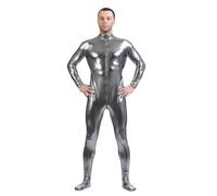 Kreeqe Combinaison métallique unisexe sans capuche pour adulte en élasthanne brillant pour costume d'Halloween (gris, taille XL)