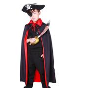 Kreeqe Costume de pirate authentique - Chapeau - Patch pour les yeux - Pistolet - Épée - Télescope - Accessoires pour Halloween et cosplay - Noir et rouge - Lot de 4 (A), M)