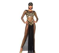 Kreeqe Costume d'Halloween 3 pièces pour femmes, déesse grecque, Cléopâtre, reine arabe, tenue de scène élégante (noir, taille L)