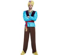 Kreeqe Costume d'Halloween exotique simple pour adulte - Robe arabe unisexe - Accessoire de lampe et de fêtes pour jeu de rôle (bleu, M)