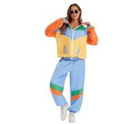 Kreeqe Costume rétro des années 80 avec veste et pantalon disco pour adultes - Tenue d'Halloween dernière minute - Grande taille disponible (orange, 2XL)