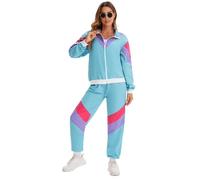 Kreeqe Costume rétro des années 80 avec veste et pantalon disco pour adultes - Tenue d'Halloween dernière minute - Grande taille disponible (bleu, L)