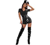 Kreeqe Costume sexy de police pour Halloween, ensemble officier, chapeau, ceinture, menottes (noir, XL)
