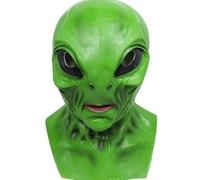 Kreeqe Eerie Masque complet en latex authentique avec motif de créature extraterrestre pour Halloween, fête d'horreur, accessoire de costumade pour adulte 14 Plus (vert extraterrestre, taille M)