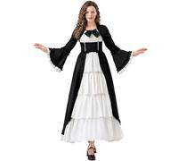 Kreeqe Élégante robe gothique médiévale pour femmes - Robe de dernière minute pour Halloween, cosplay, grande taille (noir, taille L)