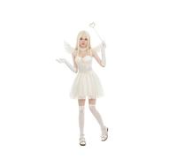 Kreeqe Enchanteur Costume d'ange de sorcière pour adulte - Tenue d'Halloween pour jeu de rôle - Tissu extensible en élasthanne - Noir et blanc - Personnage (blanc, M)