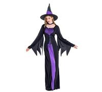 Kreeqe Enchanting Last Minute Easy Halloween Purple Stretch Witch Costume Set Hat Collar Adult Women Role Play (Violet, S)
