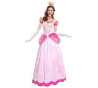 Kreeqe Ensemble complet de costume de princesse sans effort de dernière minute pour fête d'Halloween avec robe et gants (rose, taille M)