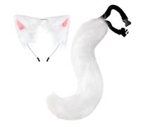 Kreeqe Ensemble d'accessoires enchanteurs en fausse queue de renard et oreilles de chat pour adulte - Ensemble d'accessoires de costumade pour adulte (blanc, taille M)