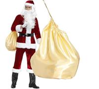 Kreeqe Jolly Ensemble complet de costume de Père Noël pour homme, grande taille M-4XL, avec chapeau, barbe et bottes, rouleau de Noël pour adulte (sac doré, L)