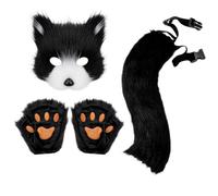 Kreeqe Kit de transformation authentique de renard avec masque, gants et queue, fait à la main, plusieurs couleurs au choix pour adulte (noir et blanc, taille M)