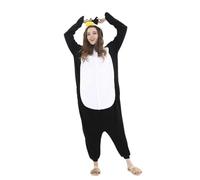 Kreeqe Pyjama à capuche en polaire confortable pour adulte - Unisexe - Costume d'Halloween et de Noël - Pingouin noir - Taille M