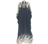 Kreeqe Robe arabe en coton à motif africain vif, coupe ample, manches flottantes, longueur trois-quarts, robe de fête pour femme (noir, XXL)