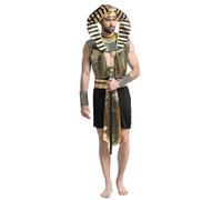 Kreeqe Superbe costume de pharaon de Cléopâtre unisexe pour adulte - Tenue de fête d'Halloween égyptienne dernière minute (pharaon doré, taille M)