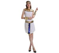 Kreeqe Superbe costume de pharaon de Cléopâtre unisexe pour adulte - Tenue de fête d'Halloween égyptienne dernière minute (blanc-reine courte, taille M)