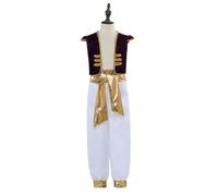 Kreeqe Superbe costume de prince arabe pour adultes et adolescents - Tenue de dernière minute pour Halloween, cosplay, couple, fête de groupe (blanc, 110 cm)