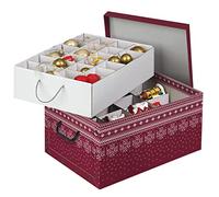 Kreher Boîte de décoration de Noël XL avec inserts pour environ 40 boules de Noël en carton solide avec poignées en plastique Rouge avec flocons de neige