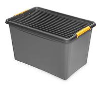 Kreher Boîte de rangement avec couvercle verrouillable et roulettes avec couvercle verrouillable, protection contre l'humidité et construction robuste Gris