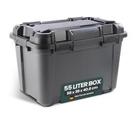 Kreher Boîte de rangement Bunker Tough avec couvercle et joint en silicone (IP67/IPX7) - En plastique robuste de différentes tailles - Idéale pour les pièces humides, cave, garage, camping, etc. (55L)